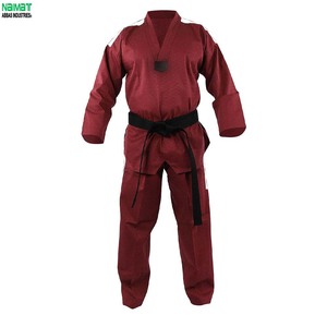 Premium <b>Red</b> Taekwondo Uniform V Neck Martial Arts Dobok Durable Fabric Master Training Suit With Black <b>Belt</b> - Product Image 1