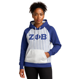 Zeta Phi Beta <b>White</b> Body Blue Raglan Pinstripes Pullover <b>Hoodie</b> Greek Sorority Apparel Custom Divine Nine HBCU Clothing - Product Image 1