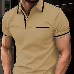 T-shirt classique à manches courtes pour hommes avec revers de poche respirant pour les sports et les loisirs pour les affaires et les vacances - Product Image 1