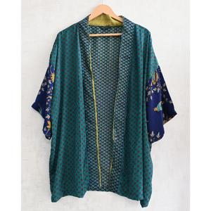 Kimono Boho de Talla Grande, Hecho a Mano, de Seda, Informal, Floral, Transpirable, para Otoño, Largo hasta la Rodilla - Product Image 1