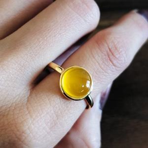 เครื่องประดับเงินแท้ทำด้วยมือขนาด10มม. ทำด้วยมือของผู้หญิง925แข็งพลอยคาลซิโดนีกรอบสีเหลืองขายส่งตามธรรมชาติ - Product Image 5