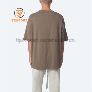 Camiseta de gran tamaño de algodón 100% de lujo para hombre, logotipo personalizado, peso pesado, ajuste cuadrado, secado rápido, cuello redondo, costilla, longitud larga, patrón sólido - Product Image 5