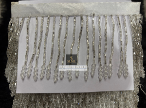 Premium Transparent Clear Glass Bead Fringe Lace with Hanging Crystal Moti <b>for</b> Saree Blouse Dupatta Lehenga Garment Decoration - Product Image 5