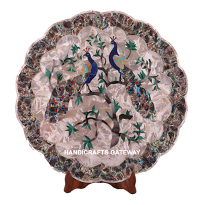 Placa hermosa de mármol puro con diseño de pavo real creativo de clase alta de forma redondeada de última producción hecha con gran mano de obra - Product Image 1