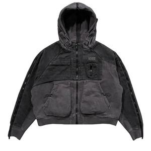 Sweats à capuche personnalisés de haute qualité à fermeture éclair et manches longues avec fermeture éclair délavée et superposées pour hommes - Product Image 1