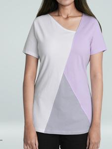 Camisetas de algodón puro con cuello en V para mujer, camisetas casuales holgadas de manga corta, ajuste decorativo con logotipo impreso personalizado ecológico - Product Image 6