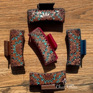 Haute qualité Design de luxe usiné à la main en cuir pinces à cheveux véritable cuir de vachette griffe cheveux accessoires pour femmes - Product Image 1