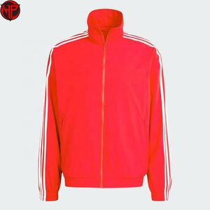 Red <b>Men's</b> Track <b>Jacket</b> Stand Collar Zip Up Sweatshirt Three Stripe <b>Long</b> Sleeve Sports <b>Jacket</b> Outerwear Custom Teamwear - Product Image 1