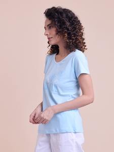 เสื้อยืดคอกลมแขนสั้นพิมพ์ลายหรูหรามีสไตล์ผ้าแคนวาสไซส์ใหญ่พิเศษสำหรับผู้หญิง - Product Image 4