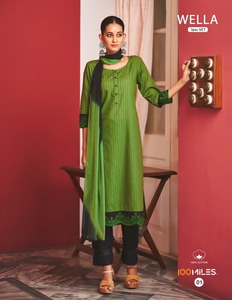 Alta demanda de algodón con bordado de encaje Kurti pantalón Dupatta mujer moda al por mayor fabricante de la India - Product Image 5