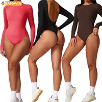 Mono de una pieza para mujer, estilo vintage, sexy, transpirable, ajustado, de punto, cuello alto, licra/algodón, pantalones cortos, manga larga, cómodo y elástico