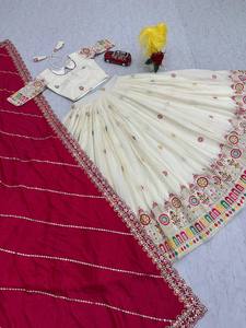 Georgette เลื่อมปักลายดอกไม้เสื้อ lehenga การเย็บแบบรูดซิปออกแบบนูนเย็บด้วยผ้าใบสามารถ - Product Image 4