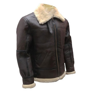 Chaqueta de bombardero Real Shearling Aviator chaqueta de cuero genuino para hombres clásico WWII estilo piloto abrigo de invierno acabado desgastado - Product Image 4