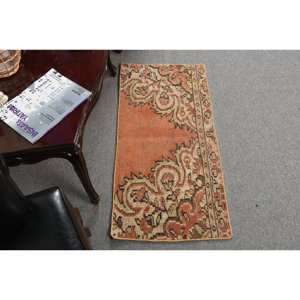 Alfombra de lana Vintage naranja y Beige de 1,6x3,5 pies, diseño de retazos de área grande clásico turco para dormitorio, estilos de pasillo rectangulares de látex - Product Image 1