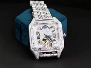 Montre-bracelet en acier inoxydable de style hip-hop pour homme Moissanite VVS Clarity Diamonds Brilliant Cut Quartz 20mm Antique Sport Caractéristiques - Product Image 4