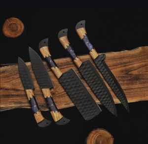 Ensemble de couteaux de chef en acier à haute teneur en carbone forgé à la main en gros avec manche en bois Utilisation en restaurant Comprend un sac en cuir Couteaux à découper la viande - Product Image 1