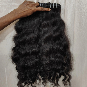 Extensiones de cabello humano de cabello indio crudo alineado con cutícula, paquetes ondulados dibujados de trama doble, cabello de Color Natural de onda profunda - Product Image 1