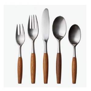 High Quality Flatware Set Plastics <b>Wood</b> Handle <b>Spoon</b> Knife Fork Stainless Steel Cutlery Set for Wedding - Product Image 3