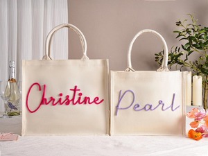 Bolso de mano de arpillera de dama de honor personalizado, bolso de playa para despedida de soltera y regalo, elementos esenciales de compras de boda - Product Image 4