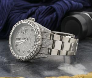 Montre de luxe en acier inoxydable avec moissanite, entièrement sertie de diamants, style hip-hop, avec cadran romain - Product Image 2