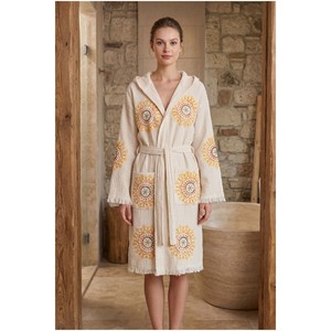 Peignoir à capuche en coton biologique 100% Varol, robe de plage décontractée d'été - Style tissé Lemura - Product Image 1
