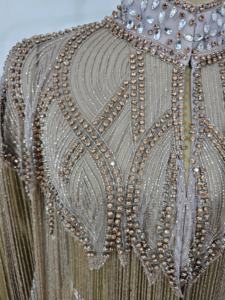 Cape Burlesque droite élégante perles brins perlés paillettes naturelles longueur au sol col en V soutien-gorge intégré tenue de club de fête - Product Image 4