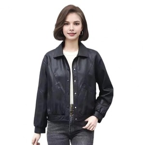 Veste de moto en cuir véritable à usage durable, manteau rétro, surface lisse, col rabattu, homme élégant, bureau, imperméable - Product Image 1