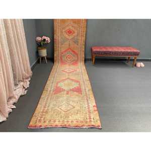 2.8x13.3 ft <b>Runner</b> Vintage <b>Rug</b>, Brown Striped Turkish <b>Rug</b> - Product Image 1