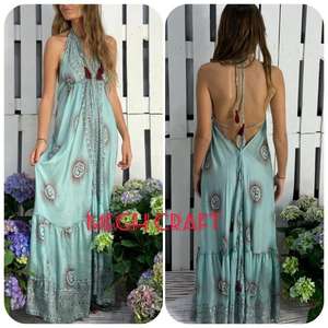 Venta al por mayor Rayon Om Print Halter Neck Maxi Dress Beach Wear - Product Image 2