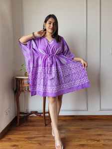 Robe Kaftan florale légère sur mesure-Style Boho court avec cordon de serrage à la taille convient aux clients et revendeurs de boutique - Product Image 4