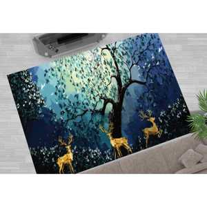 Alfombra Bosque de Ciervos Dorados: Alfombra Antideslizante para Entrada, Alfombra Delgada No Tejida - Product Image 1