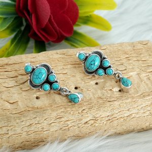 Boucles d'oreilles en pierres précieuses turquoise faites à la main en argent sterling 925k bijoux à la mode vert goujons cadeau - Product Image 2