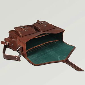 Personalised 15\" <b>Men's</b> Fashionable Leather Briefcase Satchel Messenger <b>Bag</b> Custom Cross Body Zipper Embroidery Button - Product Image 3