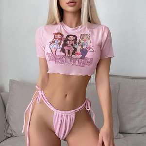 Trajes de baño a juego de diseñador de 3 piezas con logotipo personalizado para parejas, hombres, pantalones cortos de playa, mujeres, Tanga, Bikini, conjunto de sujetador, trajes de baño para mujeres - Product Image 4