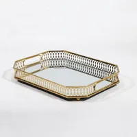 Plateau de service de luxe en bambou et métal, finition dorée effet miroir, décoratif, sûr, plaqué, étanche, moderne, pour occasions de mariage Zahid