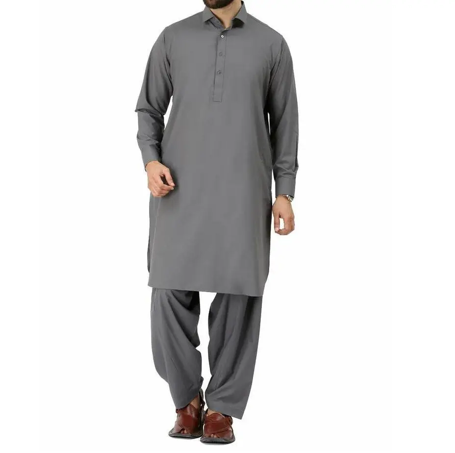 Shalwar kameez แบบอิสลามสีทึบกระเป๋าข้างแฟชั่นสำหรับผู้ชายมุสลิมระบายอากาศได้ดี