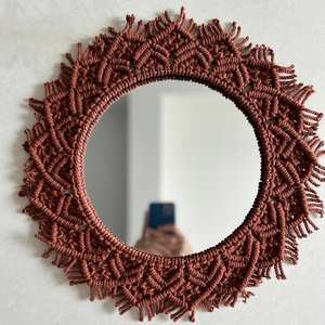 Round New Arrival Wholesale Macrame Wall <b>Mirror</b> Handmade Macrame <b>Mirror</b> Self Adhesive for Home and Office Decor Use at Wholesale - Product Image 3