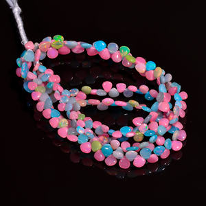 Perles éthiopiennes de pierres précieuses d'opale Welo, perles de cœur d'opale multicolore pour la fabrication de bijoux, perles d'opale, perles de pierres précieuses d'opale de feu flashy - Product Image 2