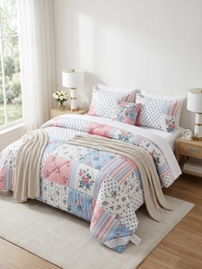 Polyester Fiber Queen <b>Comforter</b> <b>Set</b> Duvet Flat Sheet Pillowcases Vintage Woven 300tc Thread Count 4-Piece Washable Bedding - Product Image 5