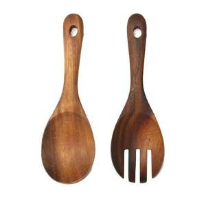 Juego de servidor de ensalada Servidor de ensalada de acero inoxidable y madera con asas de mano elegantes Accesorios de cocina Utensilios de cocina - Product Image 5