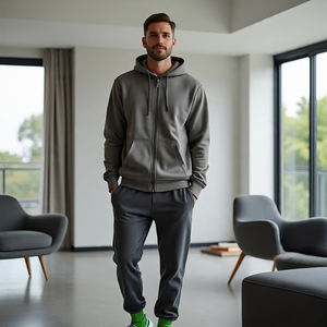 Conjunto Deportivo Holgado con Lavado Desgastado, de Alta Calidad, Estilo Nuevo Personalizado, con Logotipo Personalizado, para Hombre, con Sudadera con Capucha y Cremallera y Pantalones Deportivos - Product Image 6