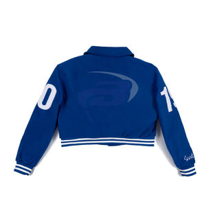 Zeta Phi Beta Sorority Women Varsity <b>Jacket</b> Winter Crop Woolen Breathable Classic Blue Embroidered Stand Collar Detailing Design - Product Image 2