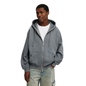 Sudadera con capucha de algodón 100% de peso pesado personalizable para hombre, ropa de calle Vintage desgastada con cremallera de gran tamaño para invierno - Product Image 1