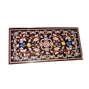 Dessus de table incrusté de marbre Meubles de salon luxueux avec motif imprimé Noir moderne élégant - Product Image 3