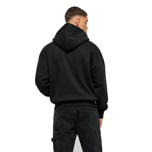 <b>Black</b> Color Plain Drop Shoulder Hoodie For Men's Zipper Up Full Sleeve Loose Fit Heavyweight Casual Unisex Hoodies For Adult - Product Image 4