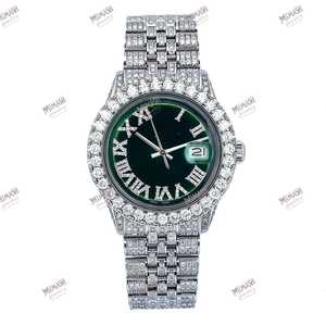 Luxueux 38mm Vert Chiffre Romain Cadran Analogique Montre De Luxe Glacé Moissanite Diamant Unique Auto Date Style pour Toutes Les Occasions - Product Image 3