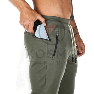 Pantalones de chándal de algodón para hombre, bolsillos con cremallera, ajustados, para gimnasio, que absorbe el sudor, deportes informales, para correr, pantalones de entrenamiento ligeros - Product Image 2