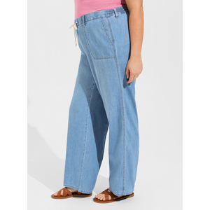 กางเกงยีนส์ขาสั้นเอวสูงสำหรับผู้หญิงกางเกงยีนส์ระบายอากาศได้ดีสีฟ้าทรงหลวมเชือกรูดแฟชั่นผู้หญิงเอวสูงสไตล์ใหม่ - Product Image 3