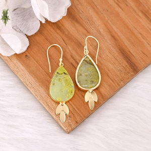 Boucles d'oreilles pendantes classiques en opale verte de forme ovale, plaquées or, en laiton, style tendance, alliage, mariages, fêtes, cadeau à la mode pour femmes - Product Image 4