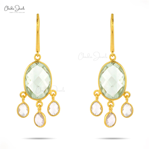 925สเตอร์ลิงเงินธรรมชาติสีเขียวอเมทิสต์โรสควอตซ์ต่างหูห้อยต่องแต่งโรเดียมไมครอนชุบเคลือบสูงทันสมัยน้อยที่สุด - Product Image 1